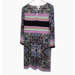Donna Morgan Womens Size 10 Multicolor Paisley Print Tunic Dress With Stripes